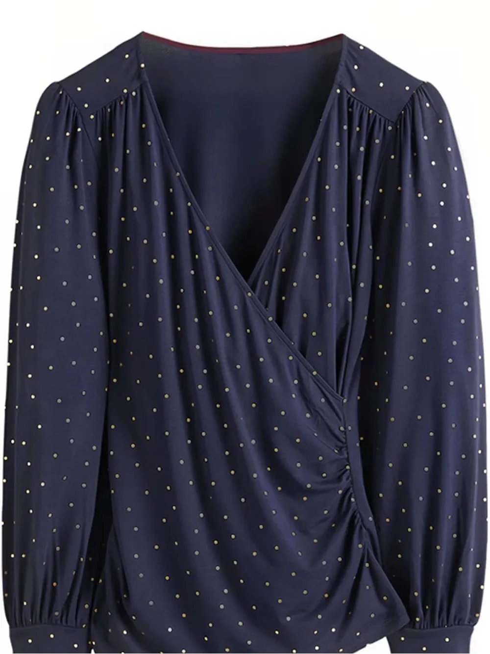 NWT BODEN Blouson Wrap Top Navy blue Gold Polka Dot Size 16/18